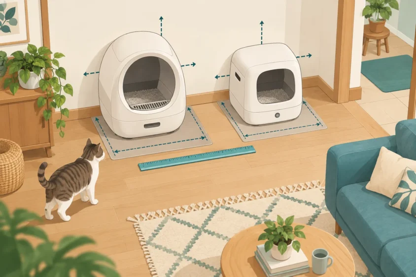 自動猫トイレ二台の置き場所を採寸するイメージ