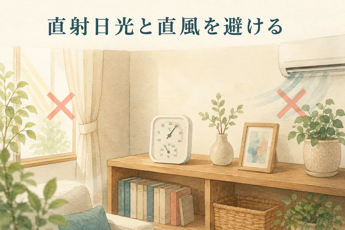 直射日光やエアコンの直風を避けた設置イメージ