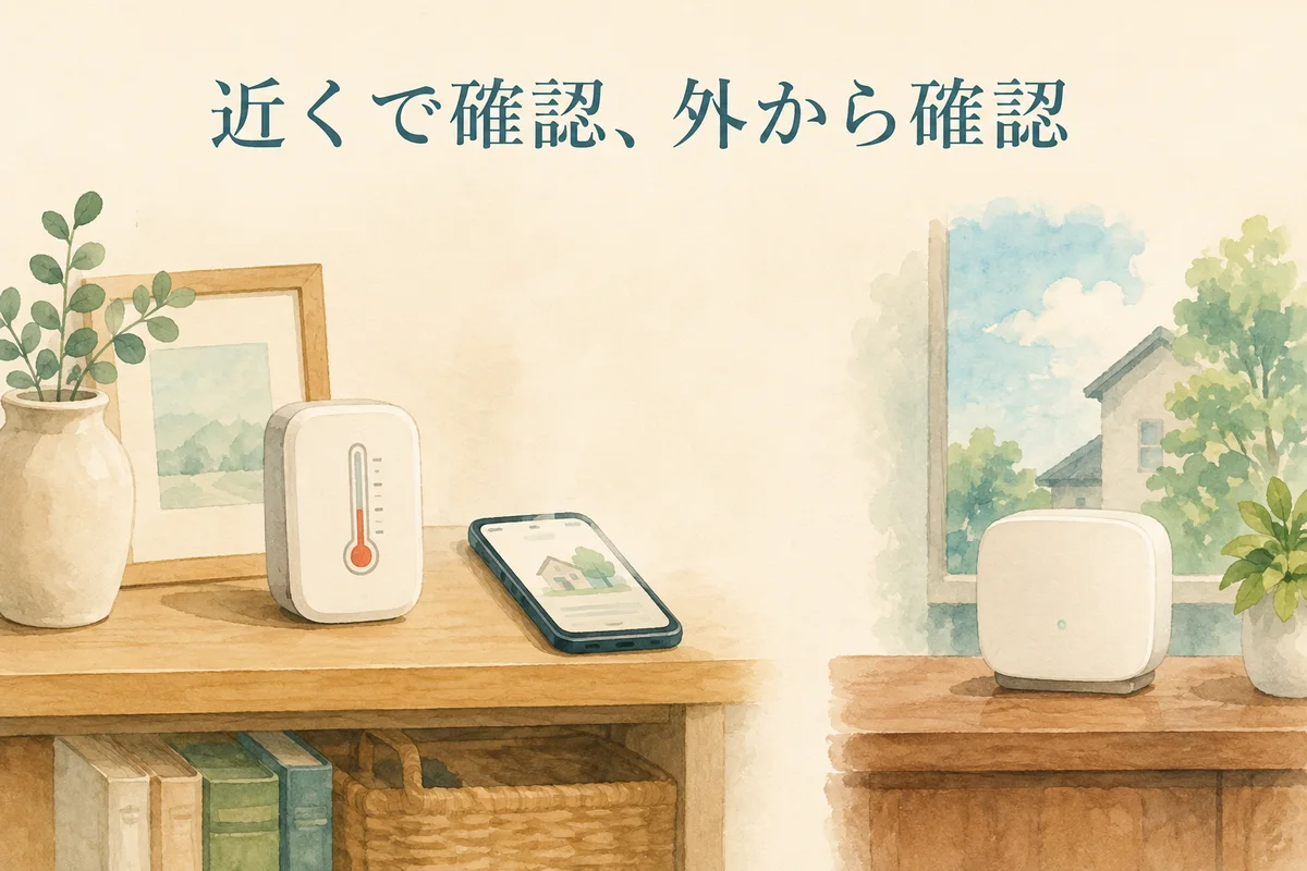 温湿度計とスマートフォン・ハブの利用を考えるイメージ